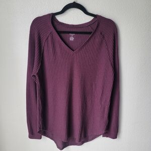 American Eagle NEW Soft & Sexy Waffle Knit Long Sleeve Size Medium In Burgundy